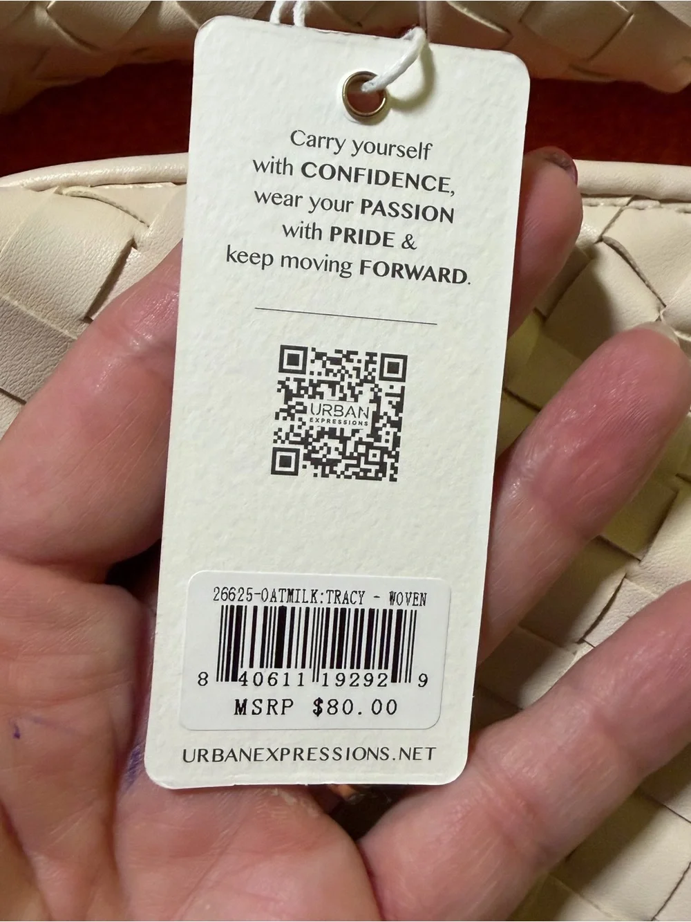 Urban Expressions Tracy Woven Bag Oatmilk Vegan Leather Clutch NWT $80